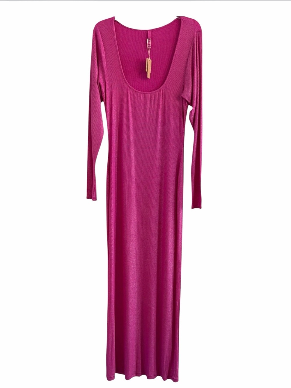 NWT SKIMS Soft Lounge Shimmer Long Sleeve Maxi Dress Fuchsia Foil Pink 2X RARE - Picture 4 of 14